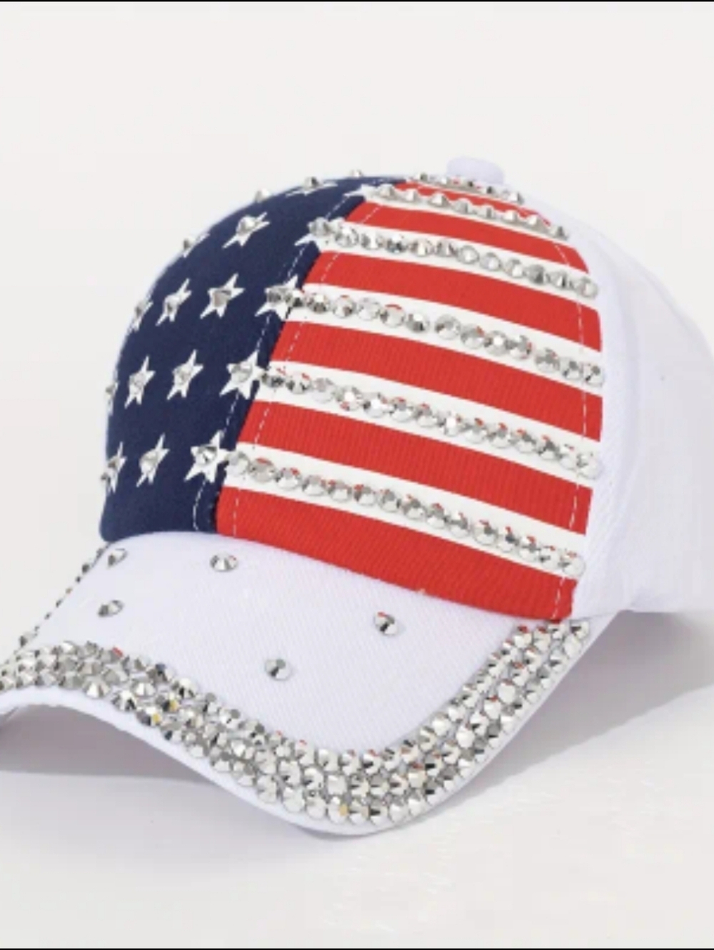 Unisex Embellished American Flag Rhinestone Baseball Cap - Red White Blue